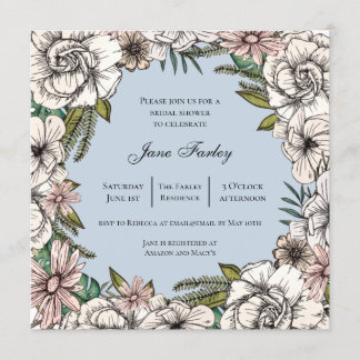 Invitation Fête des mariées à la frontière florale avec flora