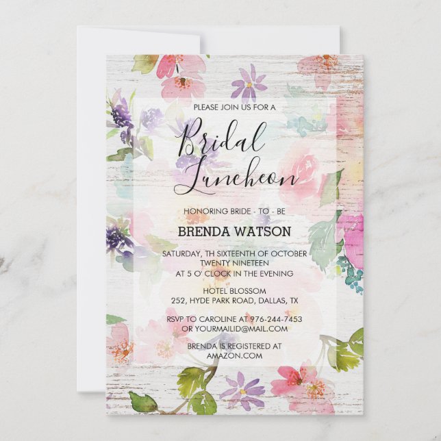 Invitation Fête des mariées à l'aquarelle Floral (Devant)