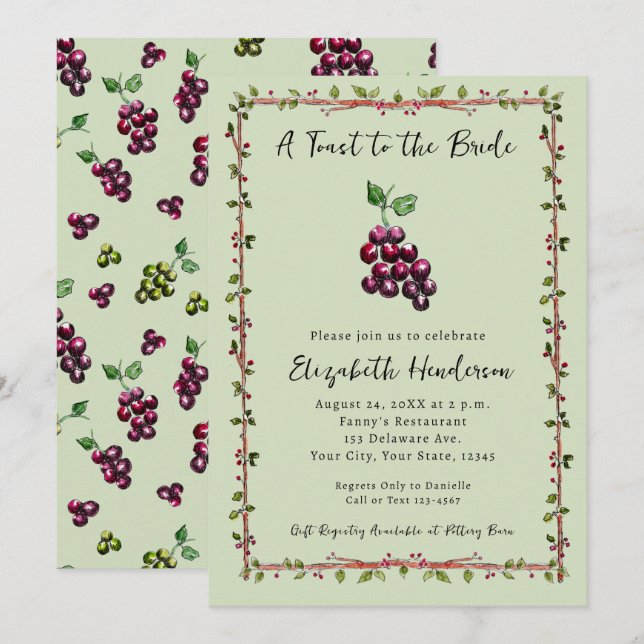 Invitation Fête des mariées à vin de la vigne de Whimsical à  (Devant / Derrière)