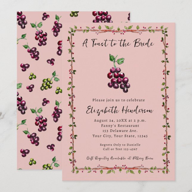 Invitation Fête des mariées à vin de la vigne de Whimsical à  (Devant / Derrière)