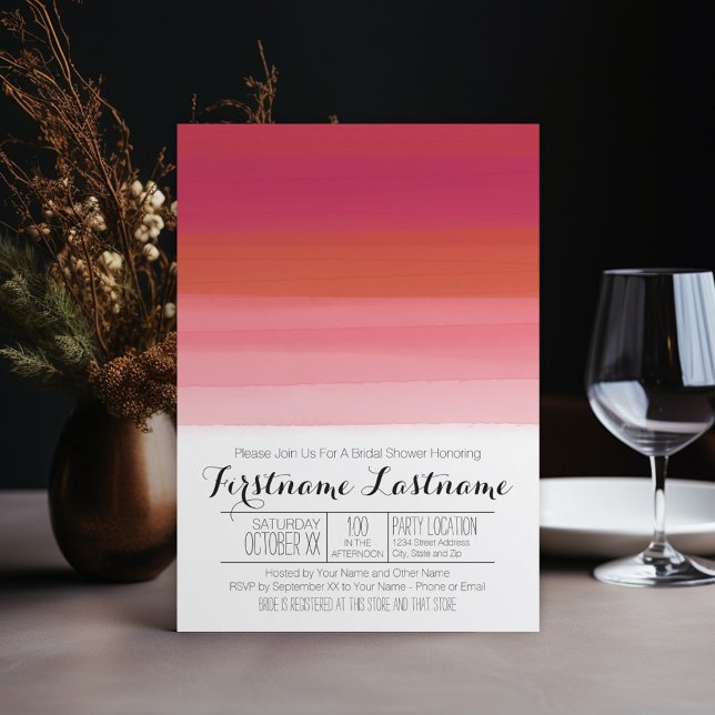 Invitation Fête des mariées Abstraite Aquarelle moderne (Wedding Shower Invitation - watercolor red and coral and pink)