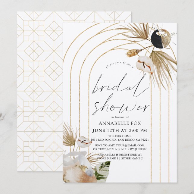 Invitation Fête des mariées Abstraite Boho Gold Arches (Devant / Derrière)