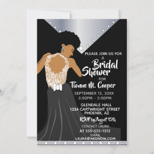 Invitation Fête des mariées afro-américaine noire et argent