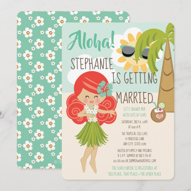 Invitation Fête des mariées Aloha Luau (Devant / Derrière)