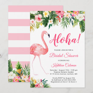 Invitation Fête des mariées Aloha Luau Flamant rose tropical 