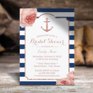 Invitation Fête des mariées Ancre nautique Vintage Floral #2