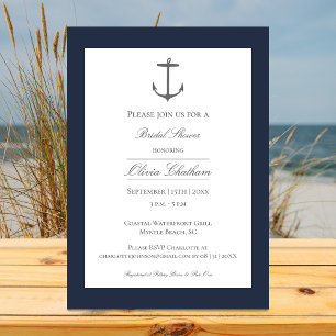 Invitation Fête des mariées Ancre simple   Bleu Marine