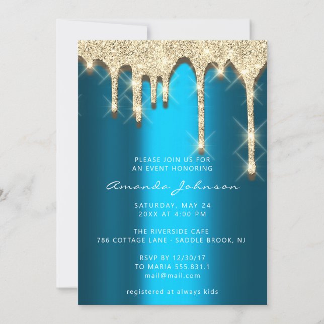 Invitation Fête des mariées Anniversaire 16e Gold 3D Drip Tur (Devant)