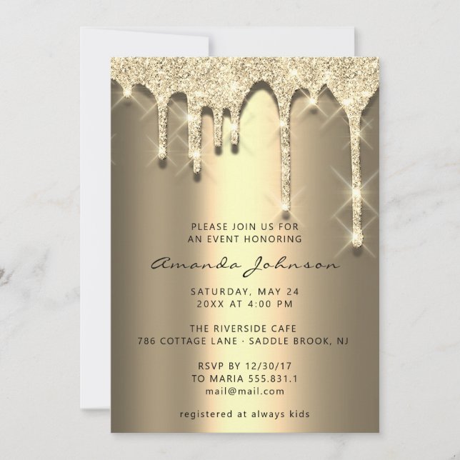 Invitation Fête des mariées Anniversaire 16e Gold 3D Drips (Devant)