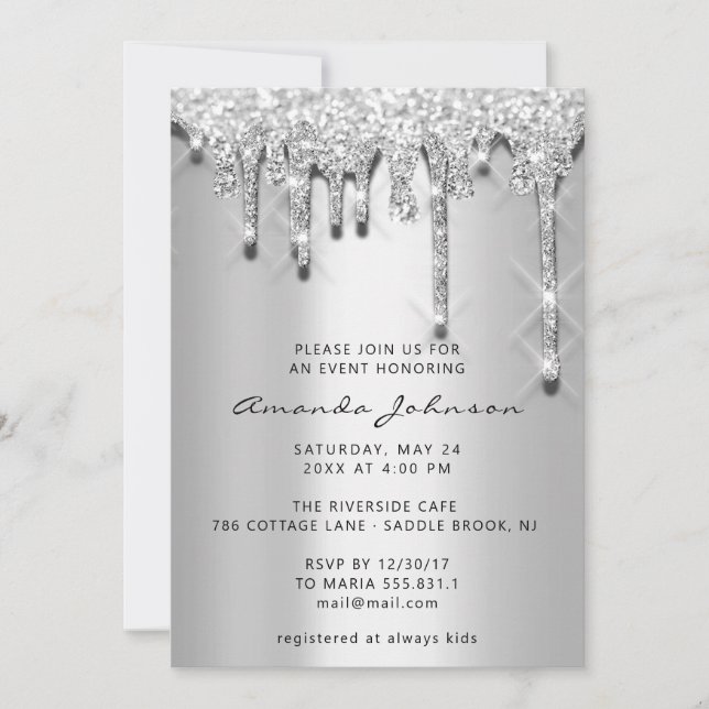 Invitation Fête des mariées Anniversaire 16e Silver Grey 3D D (Devant)