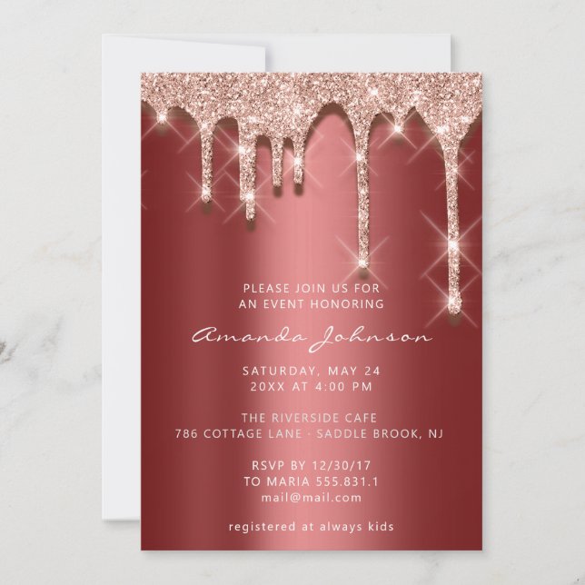 Invitation Fête des mariées Anniversaire 16ème Rose 3D Bourgo (Devant)