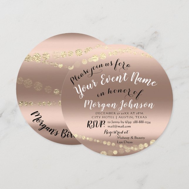 Invitation Fête des mariées Anniversaire Confetti Rose Gold (Devant / Derrière)
