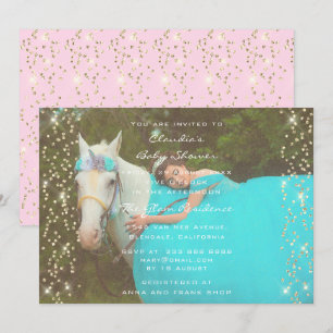 Invitation Fête des mariées Anniversaire Pink Gold Unicorn Pa