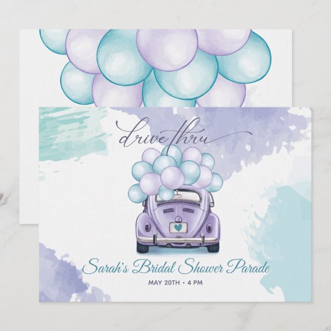 Invitation Fête des mariées Aqua et Lilac Surprise Drive (Devant / Derrière)