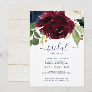 Invitation Fête des mariées Aquarelle Bouquet Bourgogne Marin