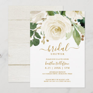 Invitation Fête des mariées Aquarelle Bouquet Vert blanc