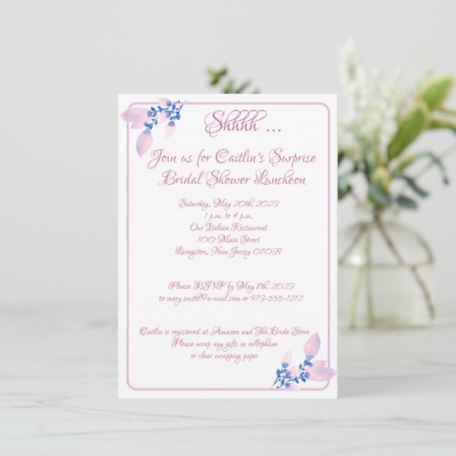 Invitation Fête des mariées, Aquarelle en contour rose (Debout devant)