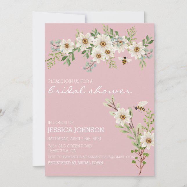 Invitation Fête des mariées Aquarelle Floral Daisy Spring Inv (Devant)