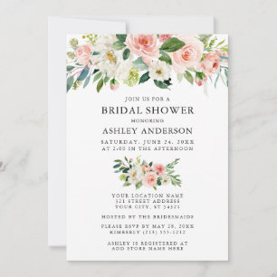 Invitation Fête des mariées Aquarelle Floral rose Blush Éléga