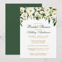 Fête des mariées Aquarelle Floral Vert Or Invitati
