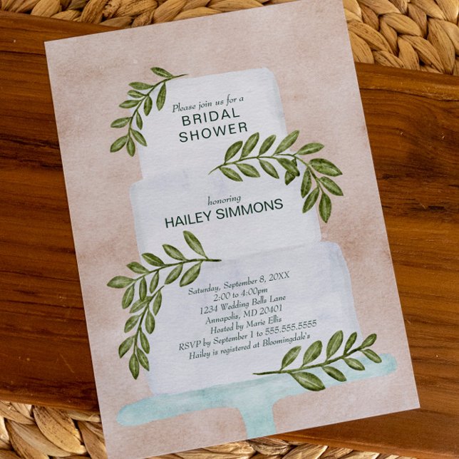 Invitation Fête des mariées Aquarelle Mariage Gâteau avec ver (Créateur téléchargé)