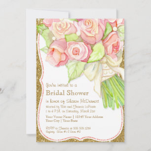 Invitation Fête des mariées Aquarelle Rose Bouquet Satin Perl
