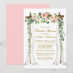 Invitation Fête des mariées Aquarelle rose Floral Canopée Or