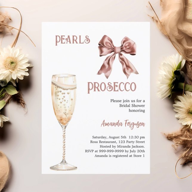 Invitation Fête des mariées arc rose de perles Prosecco (Créateur téléchargé)