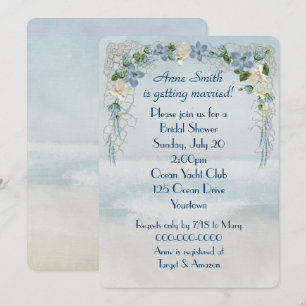Invitation Fête des mariées Arche Florale Sur Aquarelle Océan