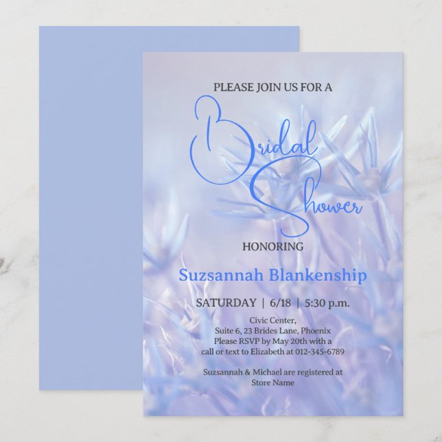 Invitation Fête des mariées Arrière - plan Pastel Blue Floral (Devant / Derrière)