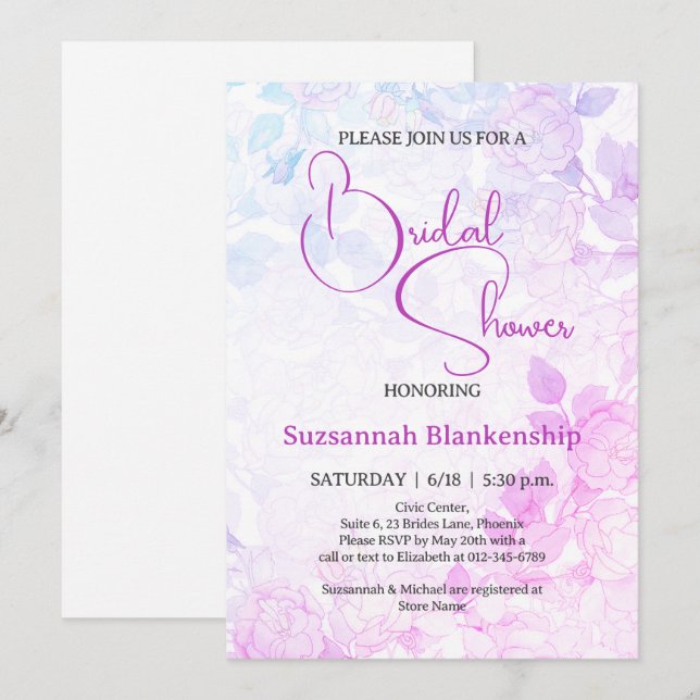 Invitation Fête des mariées Arrière - plan Pastel Floral subt (Devant / Derrière)