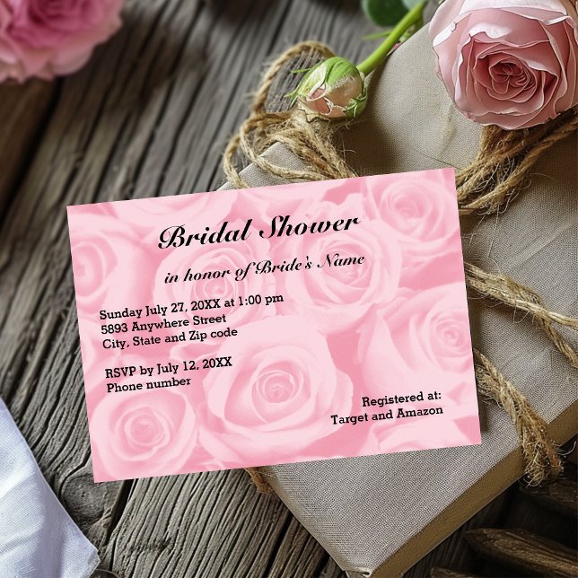 Invitation Fête des mariées Arrière - plan Rose rose clair (Light Pink Rose Background Bridal Shower Invitation)