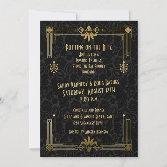 Invitation Fête des mariées Art Déco Couple des années 20 (Devant)