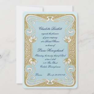 Invitation Fête des mariées Art Nouveau Bleu & Or