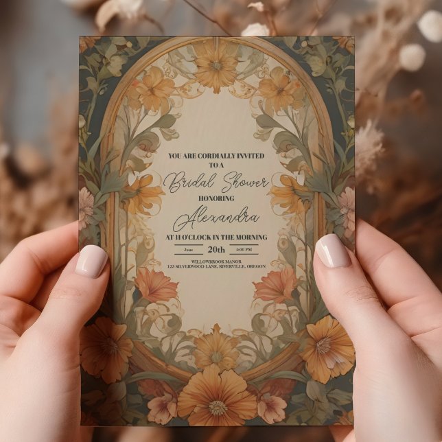 Invitation Fête des mariées Art nouveau floral antique (Créateur téléchargé)