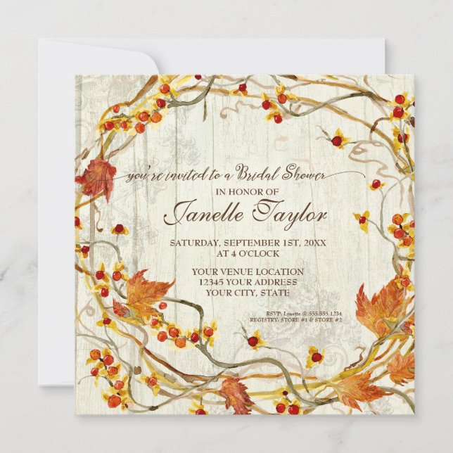 Invitation Fête des mariées automne Feuilles d'automne Wreath (Devant)