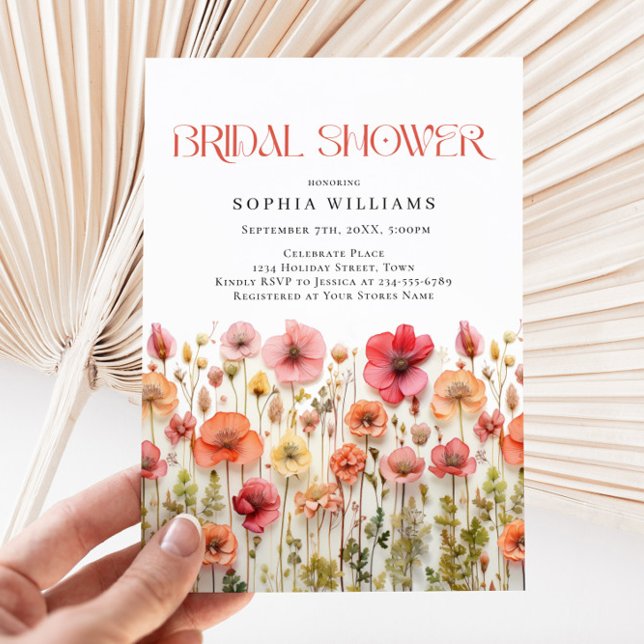 Invitation Fête des mariées aux fleurs sauvages du Boho rose  (Créateur téléchargé)
