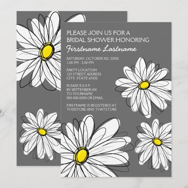 Invitation Fête des mariées avec Fleurs marguerites modernes (Devant / Derrière)