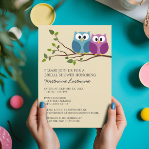 Invitation Fête des mariées avec le Couple d'hibou sur la bra