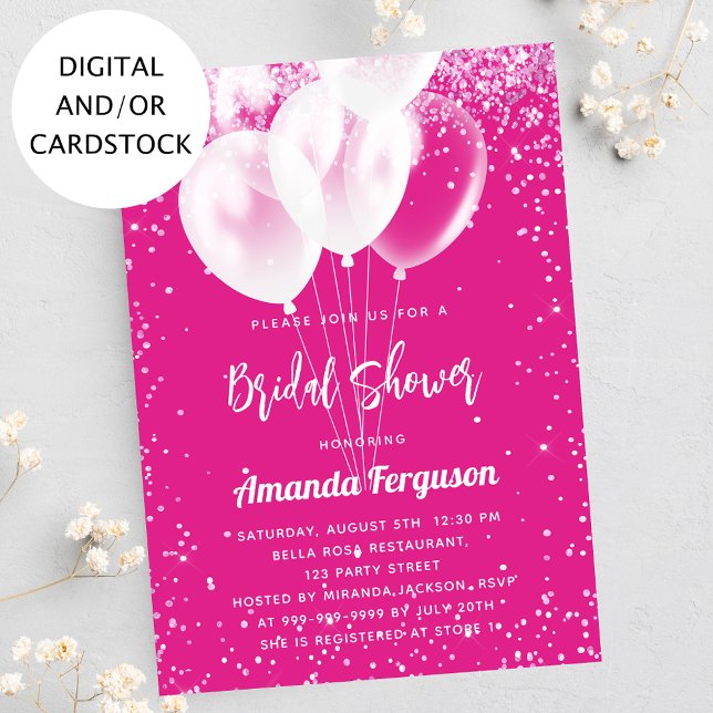 Invitation Fête des mariées ballons blancs rose chaud (Créateur téléchargé)