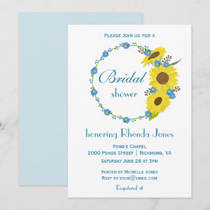 Invitation Fête des mariées Beauté tournesol bleu et blanc