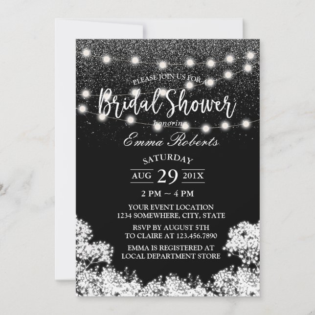 Invitation Fête des mariées Bébé's Breath Modern Black Partie (Devant)
