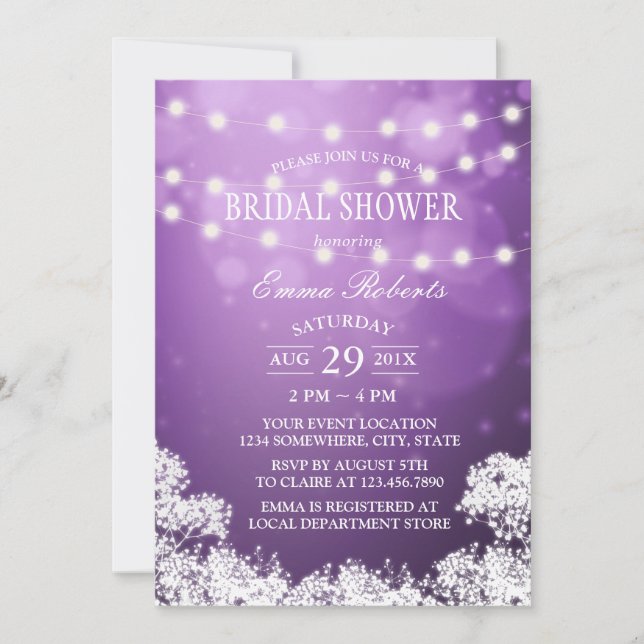 Invitation Fête des mariées Bébé's Breath Moderne violet (Devant)