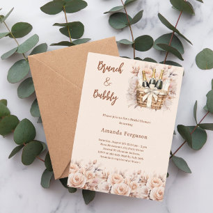 Invitation Fête des mariées beige boho brunch mousseux