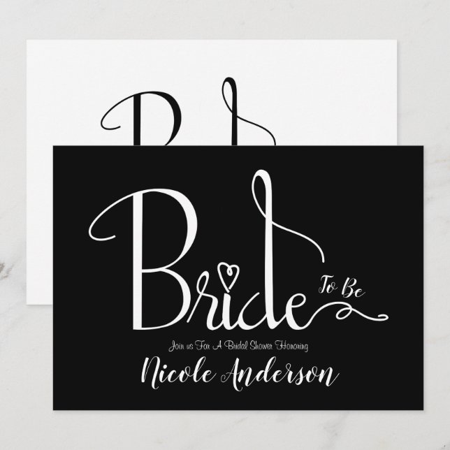 Invitation Fête des mariées Black White Modern Chic Bride (Devant / Derrière)