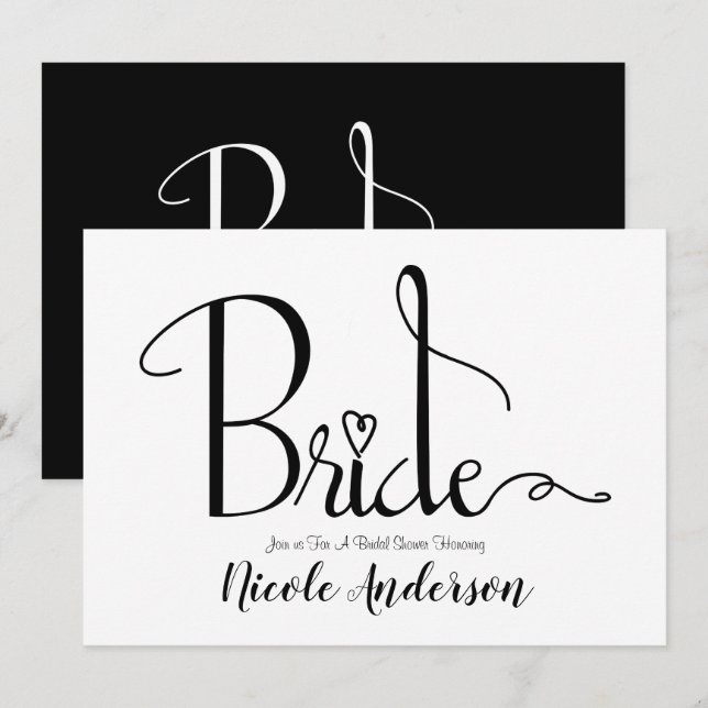 Invitation Fête des mariées Black White Modern Chic Bride (Devant / Derrière)