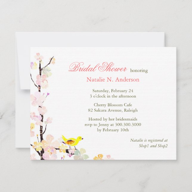 Invitation Fête des mariées blanche d'oiseaux de fleurs print (Devant)