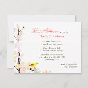Invitation Fête des mariées blanche d'oiseaux de fleurs print