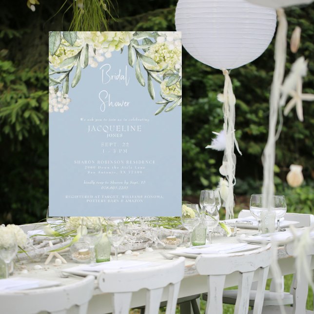 Invitation Fête des mariées blanche Hydrangea Sky Blue (Créateur téléchargé)