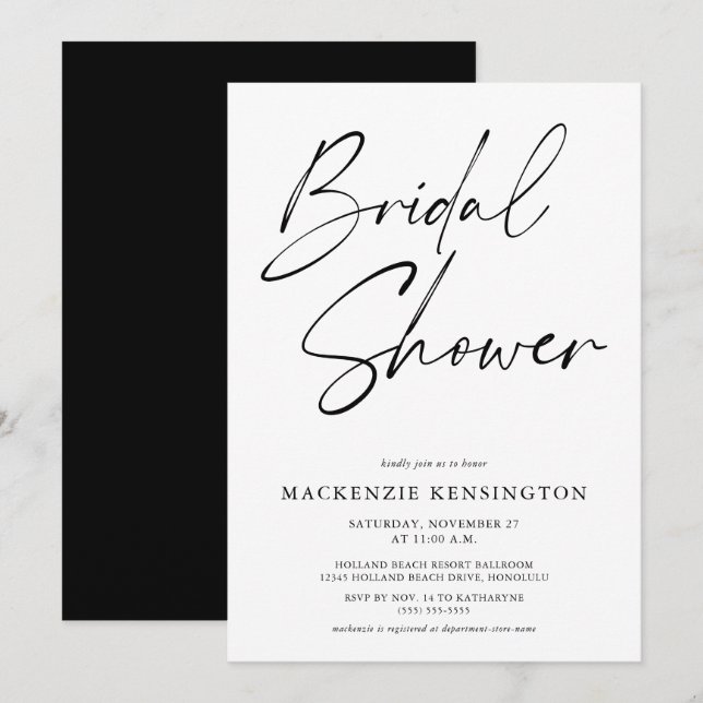 Invitation Fête des mariées blanche noire simple et élégante (Devant / Derrière)